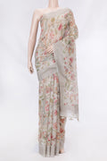 Grey Dual Tone Kota Silk Saree with Printed design on the body and Embroidery Border displayed on a mannequin