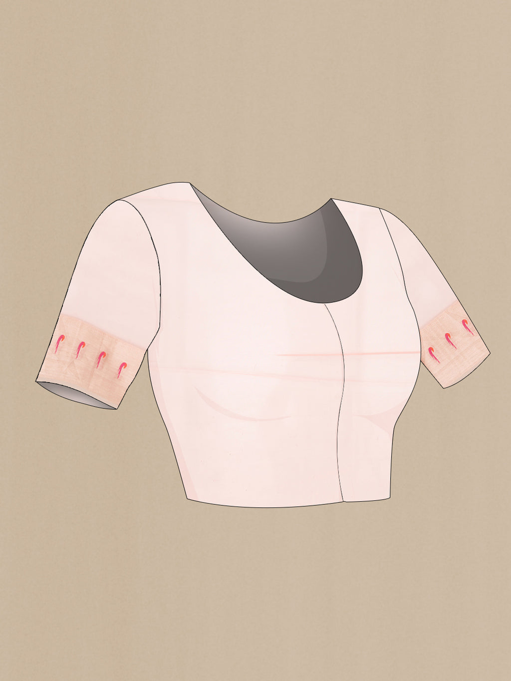 Close up image of the blouse of Rose pink Dual Tone Organza Silk Saree with Embroidery on the body and Paithani Border. 