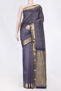 Navy Blue Dual Tone Kanchipuram Saree with Jacquard design on the body and Zari Border displayed on a mannequin