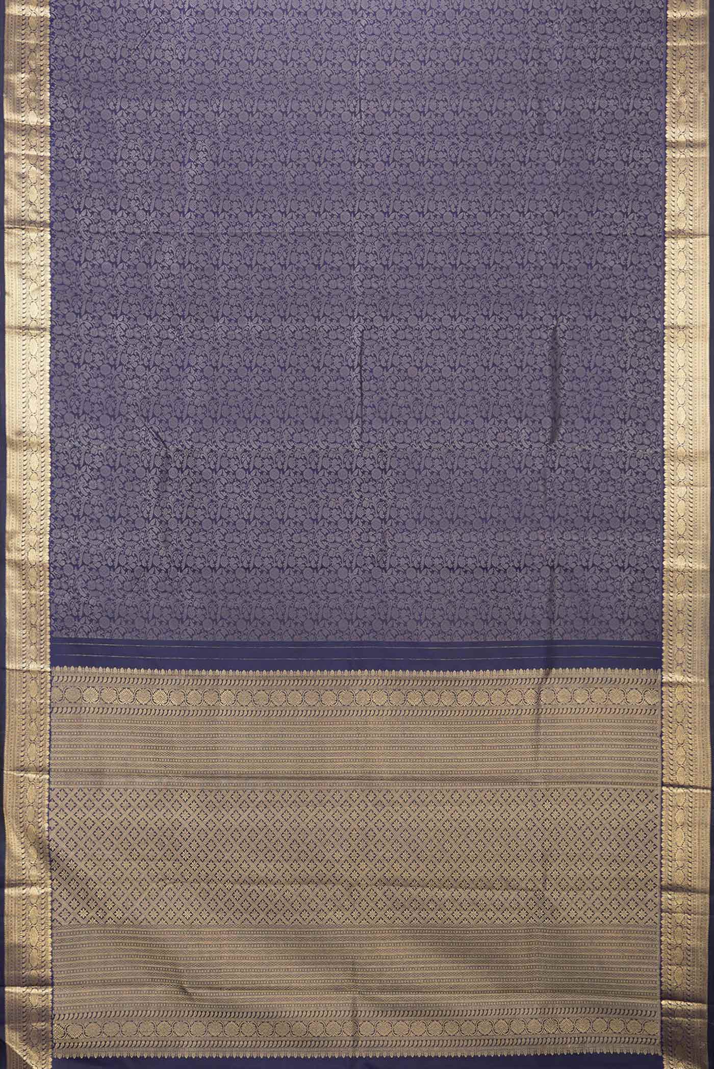 Flat view of Navy Blue Dual Tone Kanchipuram Saree with Jacquard design on the body and Zari Border