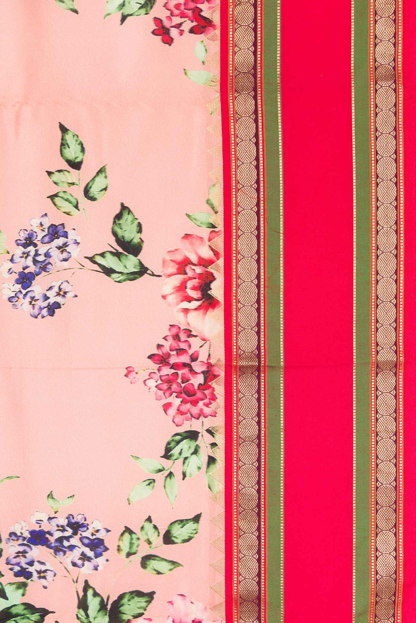 Border image of Pink Dual Tone Kanchipuram Silk Saree with Printed design on the body and Zari Border. 