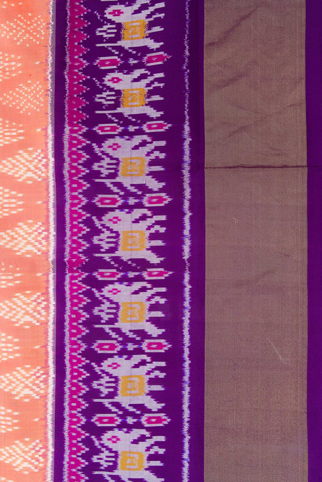 Border image of Golden Peach Dual Tone Double Ikat Saree with Ikat Print on the body and Ikat Border. 
