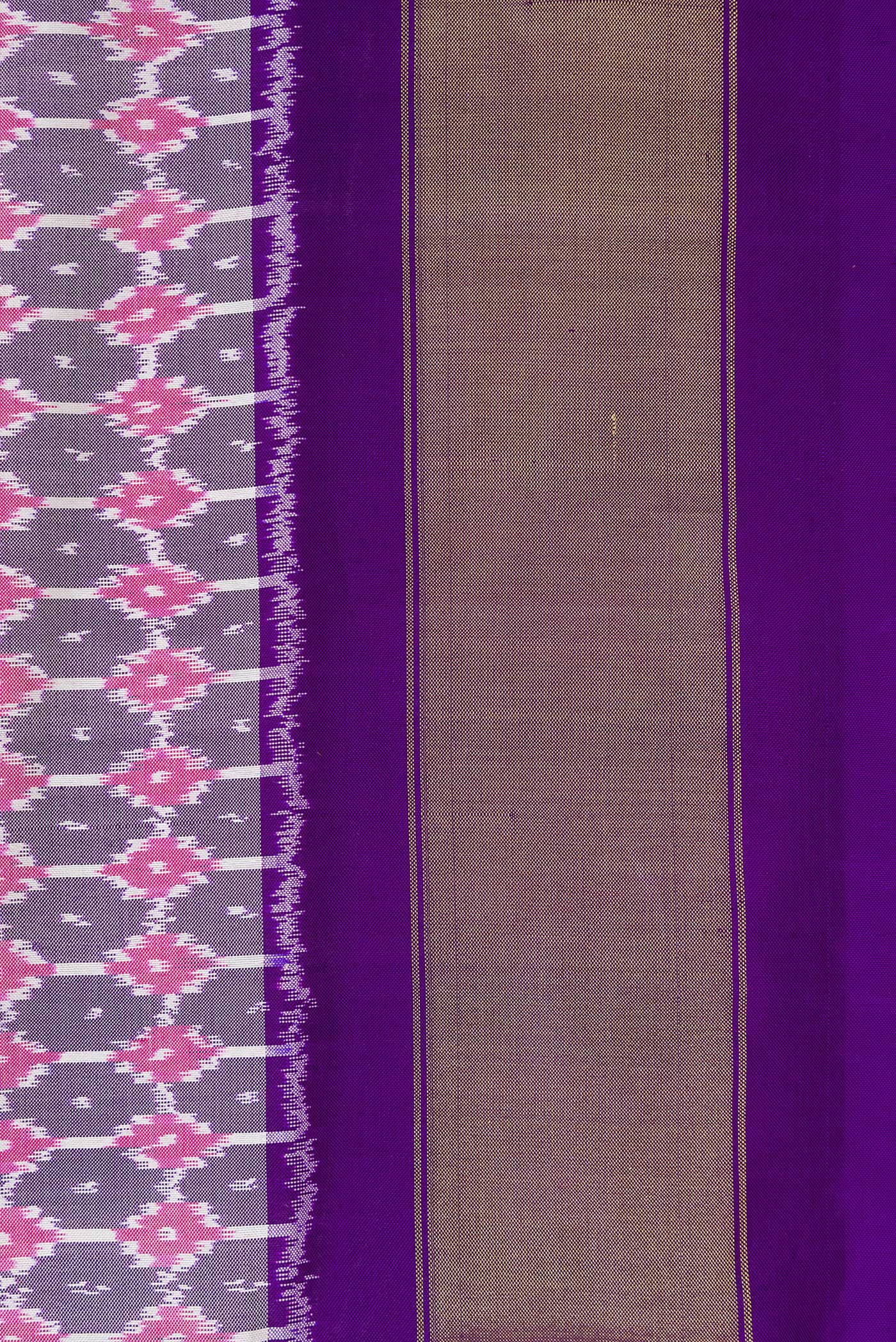 Border image of Grey Dual Tone Double Ikat Saree with Ikat Print on the body and Zari Border. 