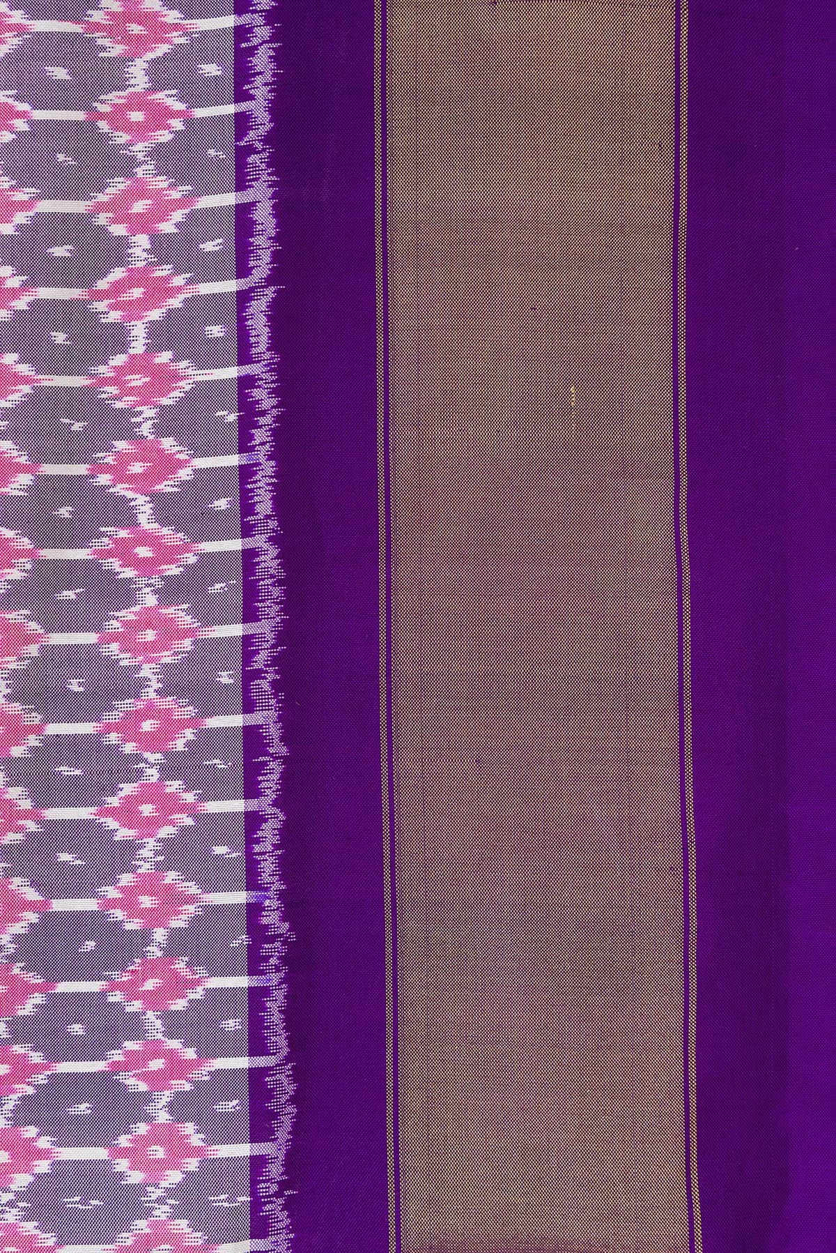 Border image of Grey Dual Tone Double Ikat Saree with Ikat Print on the body and Zari Border. 