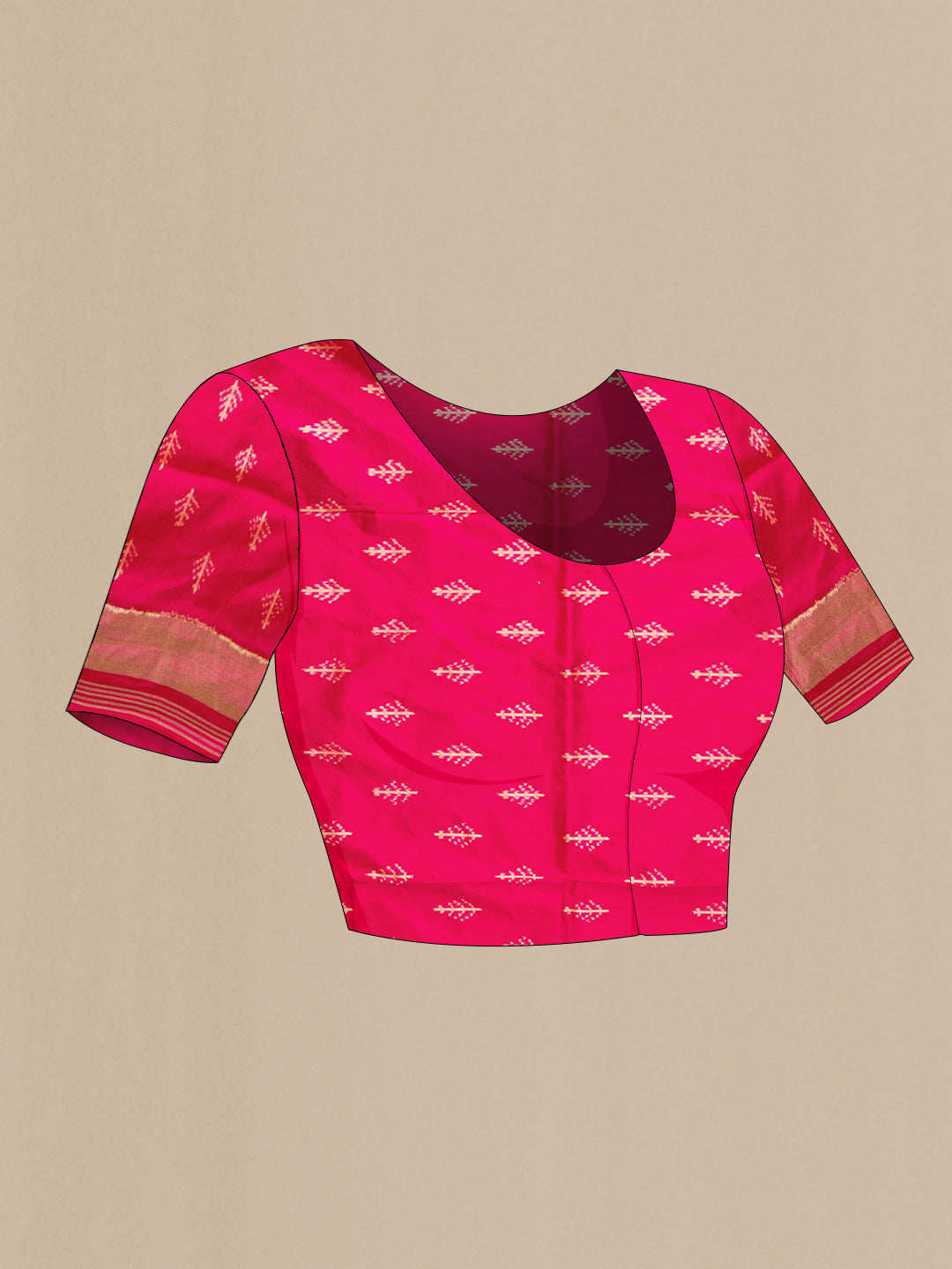 Close up image of the blouse of Yellow Pochampally Silk Saree with Pure Ikat on the body and Zari Border