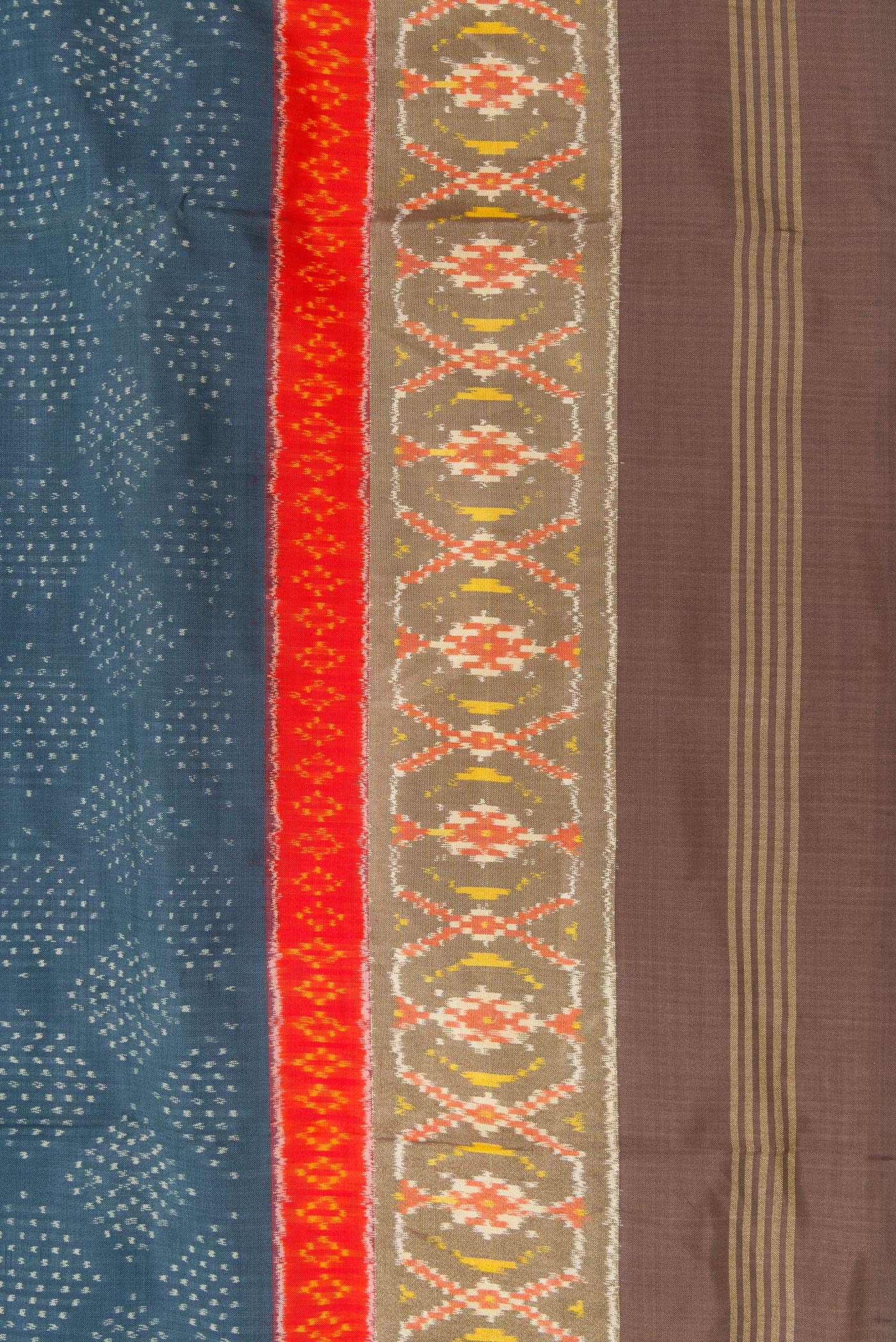 Border image of Grey Dual Tone Double Ikat Saree with Ikat Print on the body and Ikat Border. 