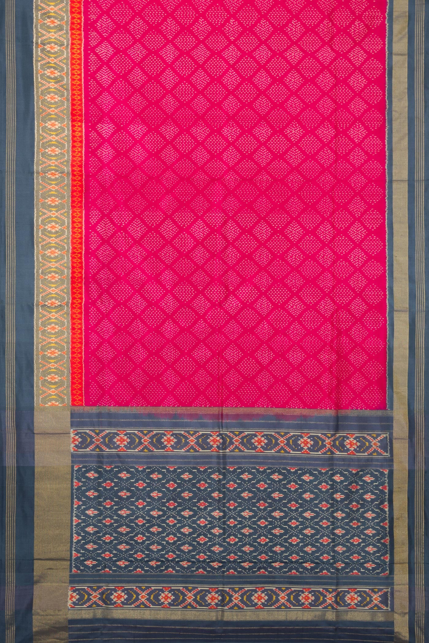 Flat view of Pink Dual Tone Double Ikat Saree with Ikat Print on the body and Ikat Border. 