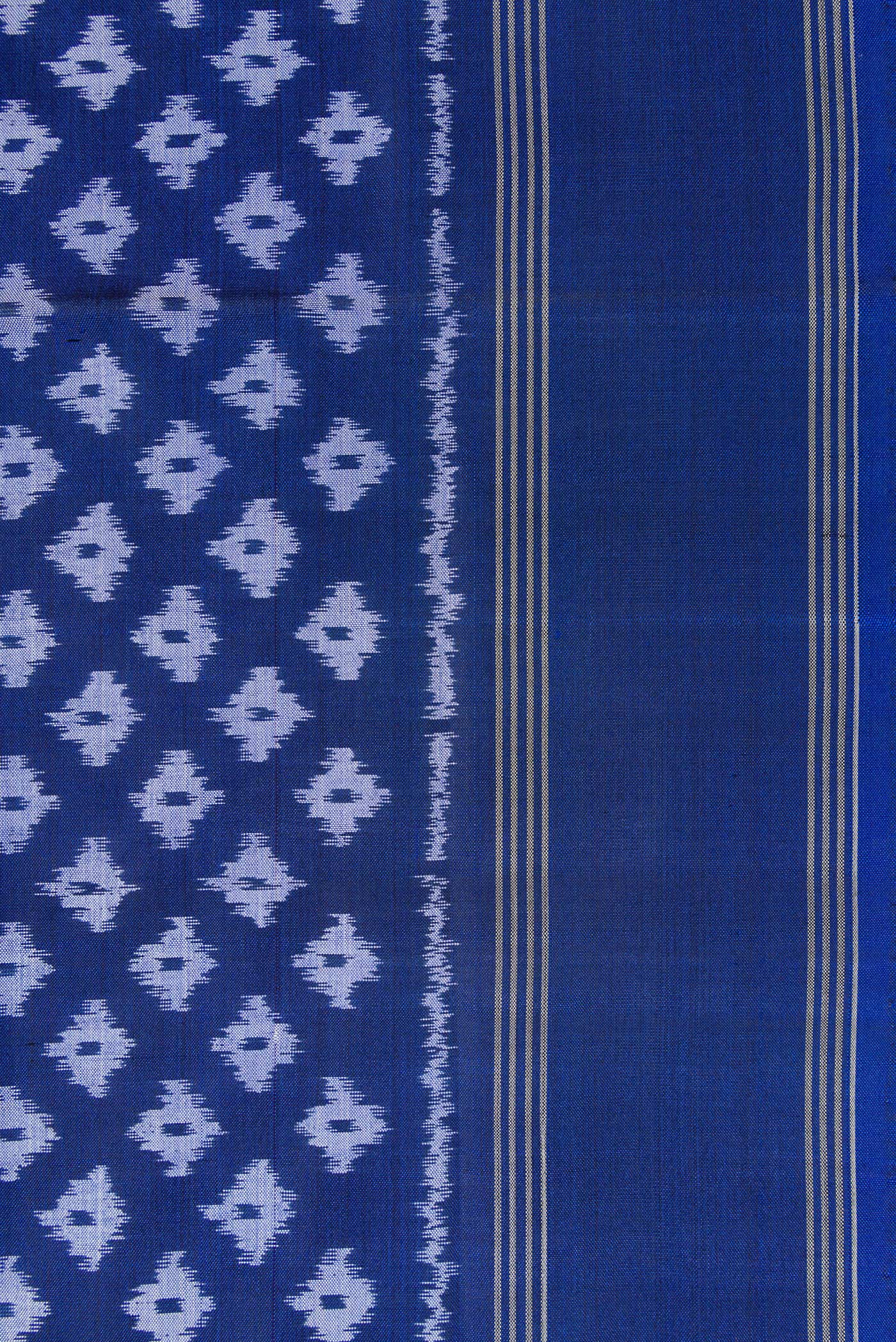 Border image of Royal Blue Dual Tone Double Ikat Saree with Ikat Print on the body and Plain Border. 