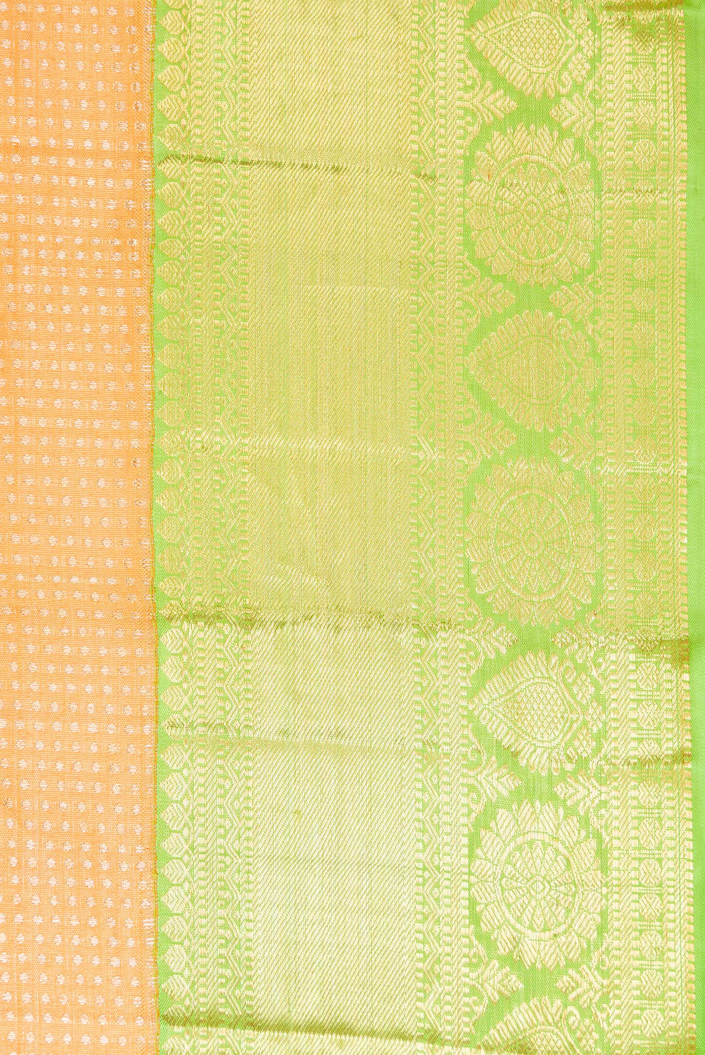 Border image of Golden Peach Dual Tone Kanchipuram Tissue Silk Saree with Zari Brocade on the body and Zari Border. 