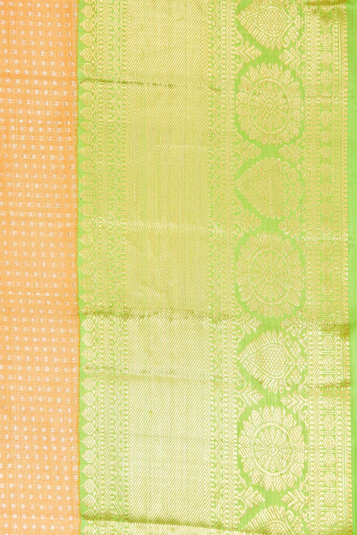 Border image of Golden Peach Dual Tone Kanchipuram Tissue Silk Saree with Zari Brocade on the body and Zari Border. 