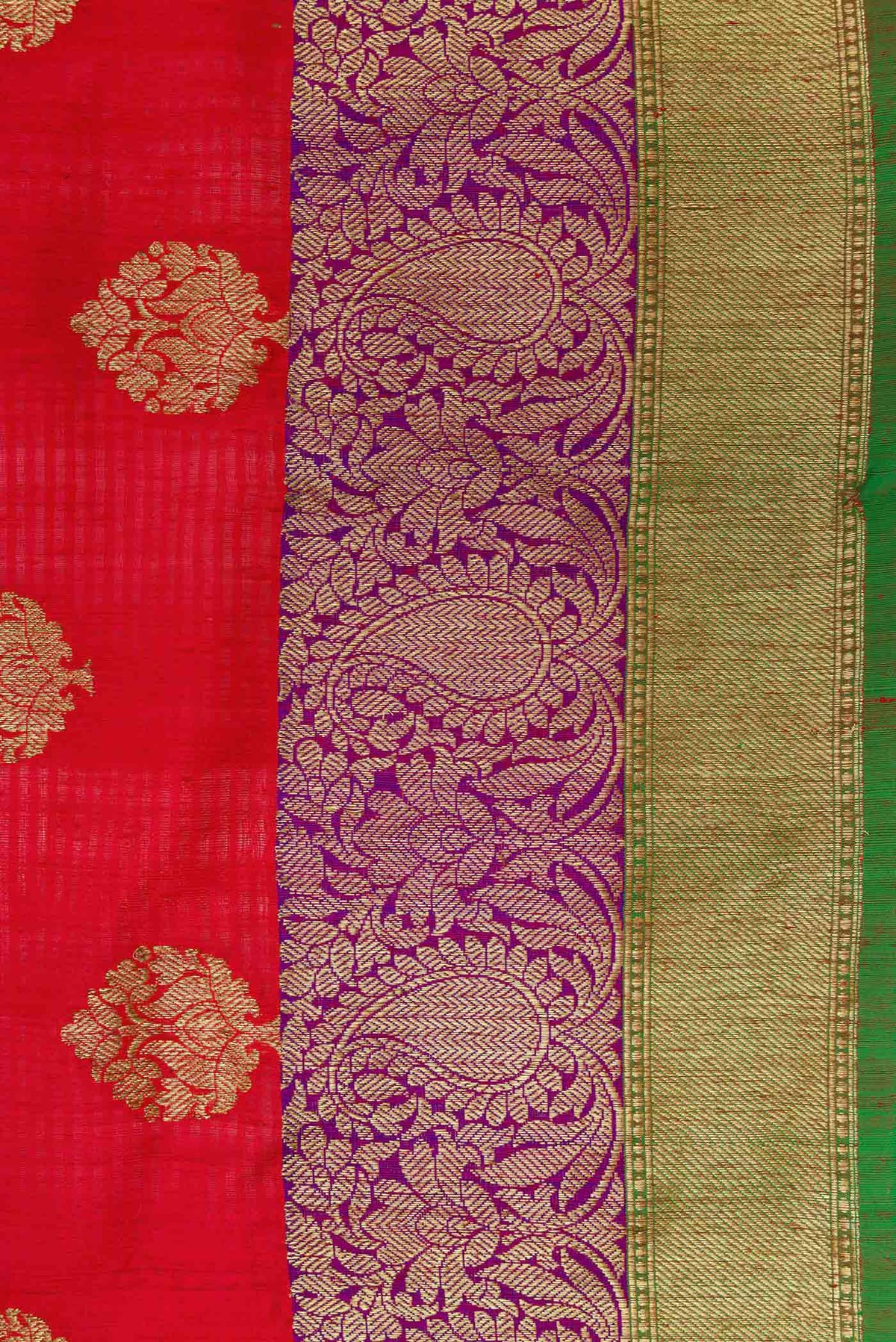Border image of Red Banarasi Tussar Silk Saree with Zari Butta on the body and Zari Border