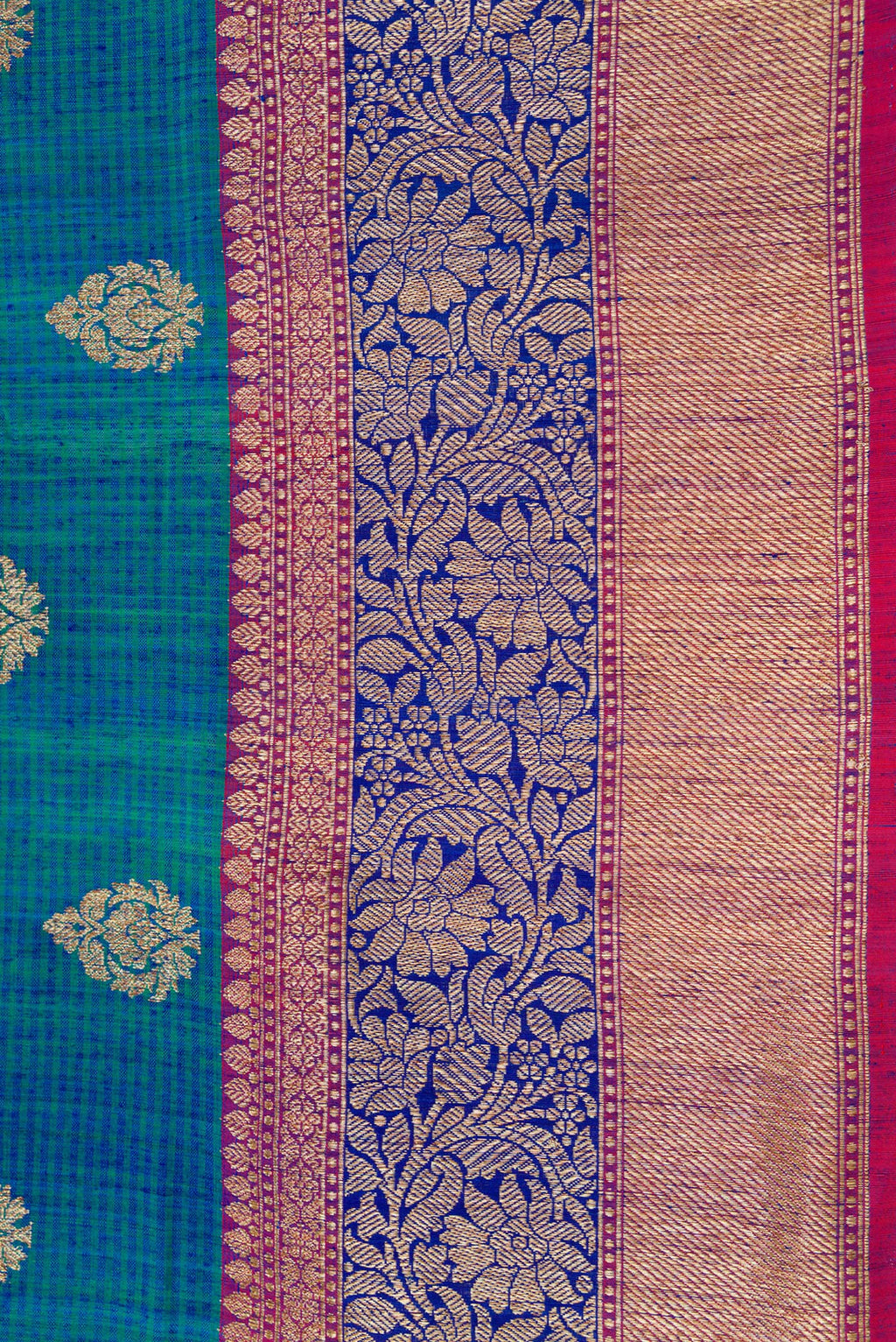 Border image of Peacock Blue Dual Tone Banarasi Silk Saree with Zari Butta on the body and Fancy Border. 