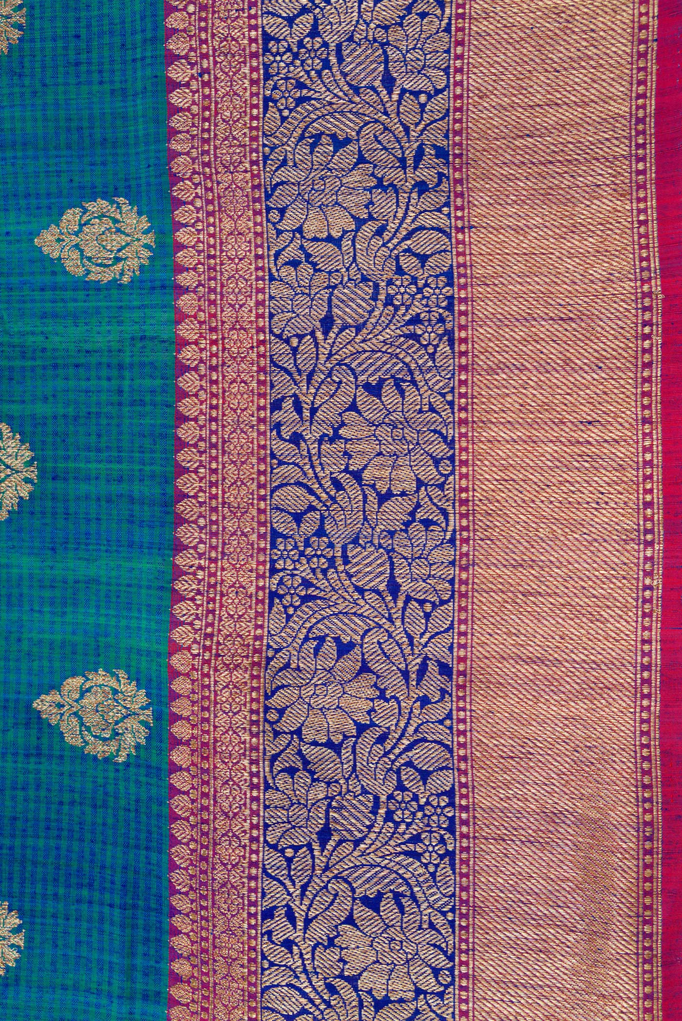 Border image of Peacock Blue Dual Tone Banarasi Silk Saree with Zari Butta on the body and Fancy Border. 