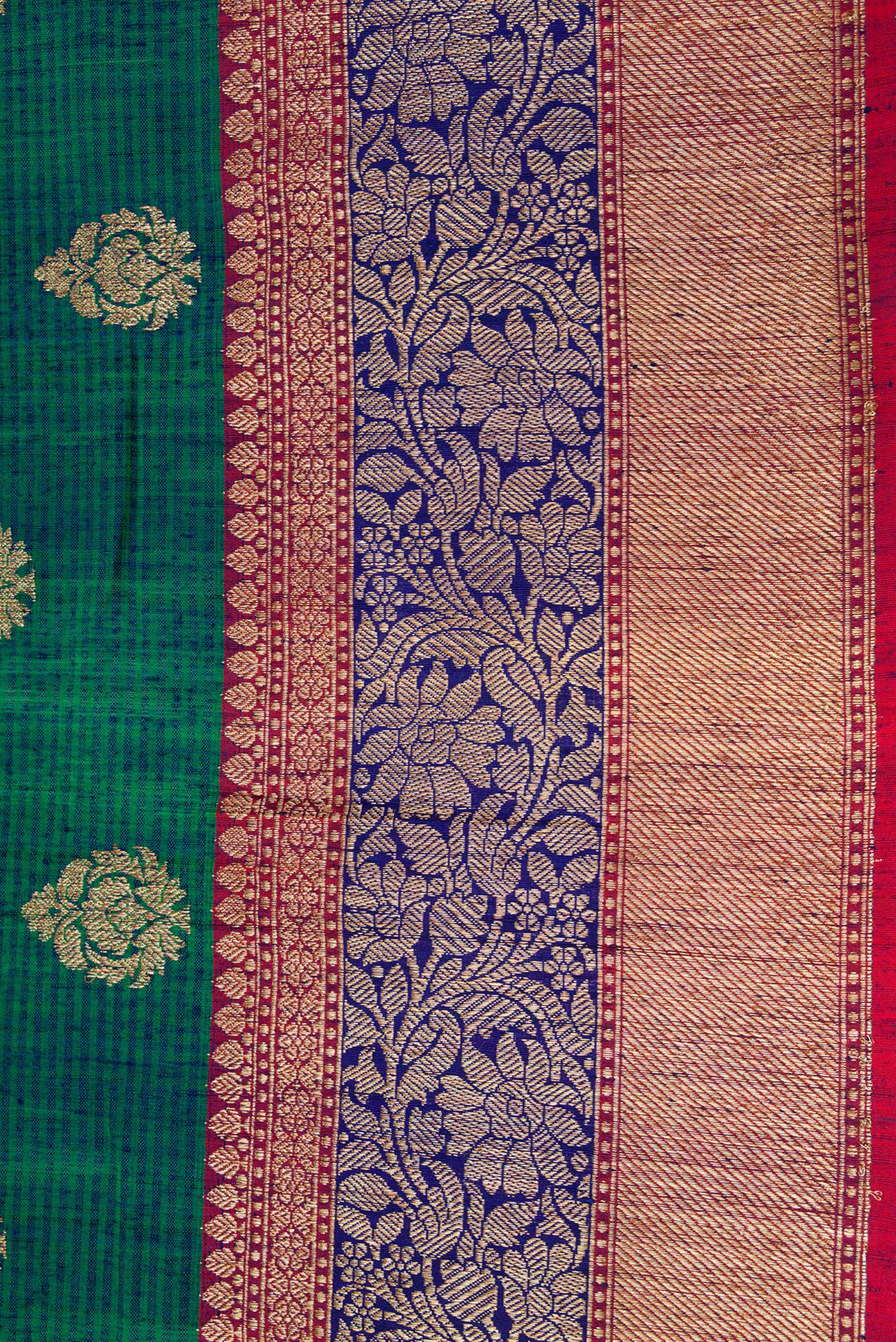 Border image of Green Dual Tone Banarasi Silk Saree with Zari Butta on the body and Fancy Border. 