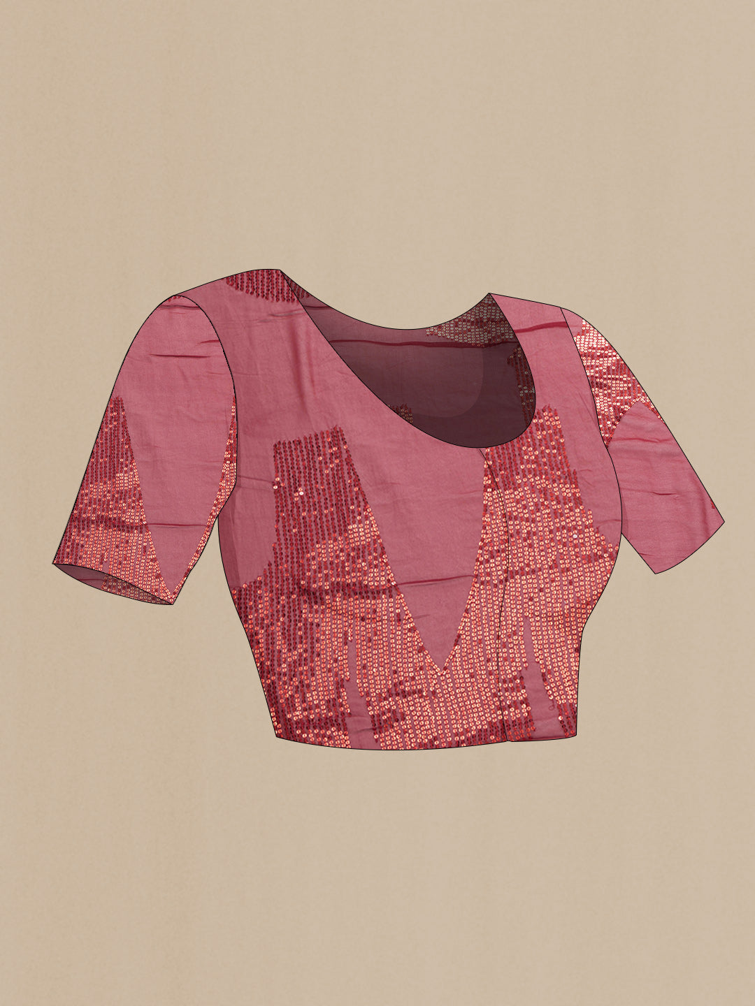 Close up image of the blouse of Maroon Dual Tone Mysore Georgette Saree with Embroidery on the body and Embroidery Border. 