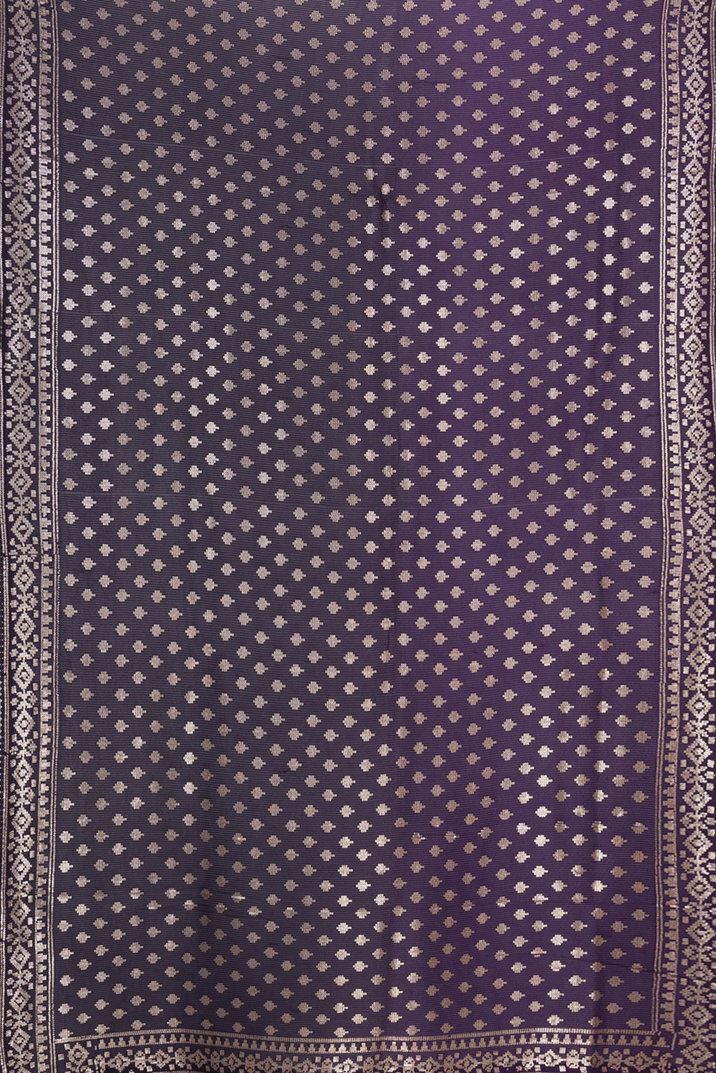 Flat view of Violet Dual Tone Georgette Saree with Embroidery on the body and Embroidery Border. 