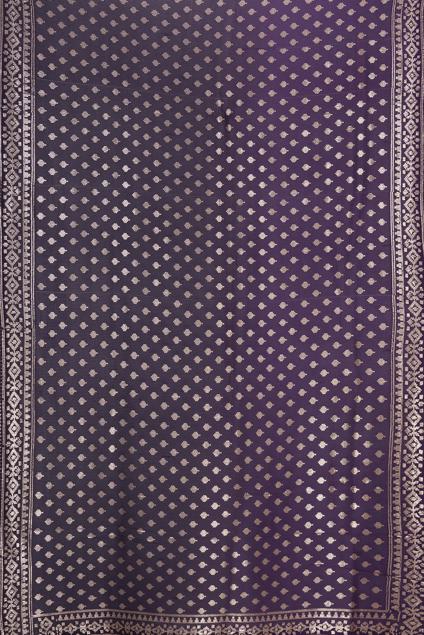 Flat view of Violet Dual Tone Georgette Saree with Embroidery on the body and Embroidery Border. 