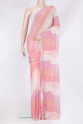 Multi Color Crepe Saree with Embroidery on the body and Embroidery Border.  displayed on a mannequin