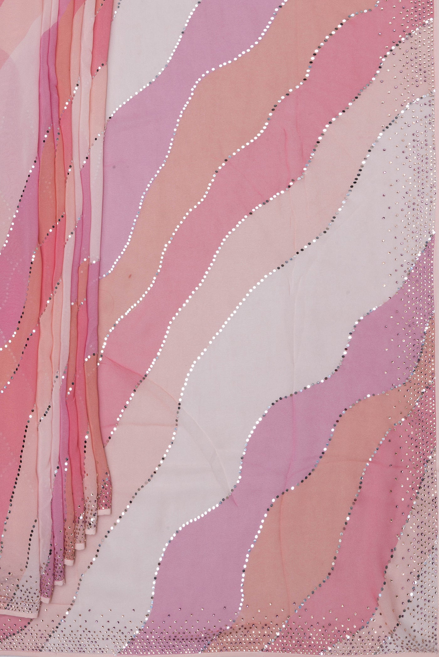 Pleats and pallu of Multi Color Crepe Saree with Embroidery on the body and Embroidery Border. 