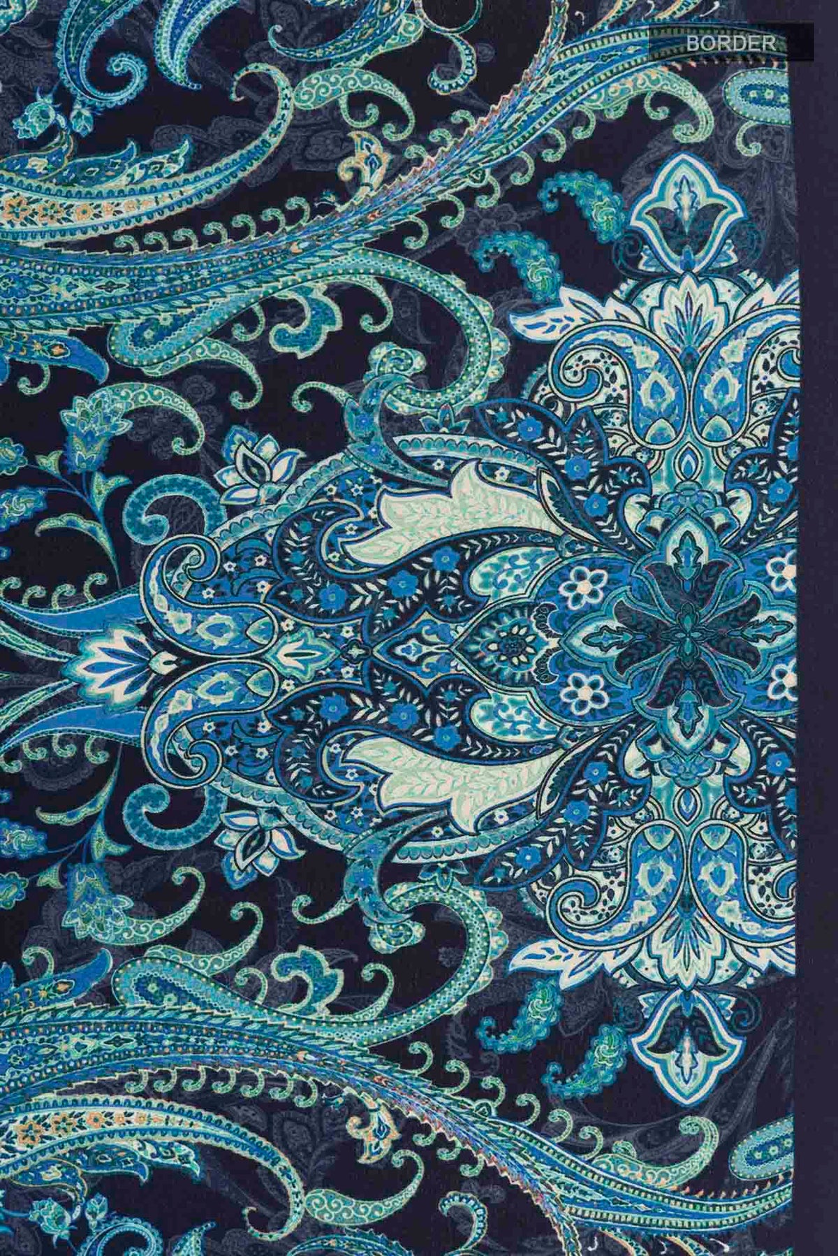 Border image of Navy Blue Mysore Crepe Saree with Printed design on the body and Plain Border