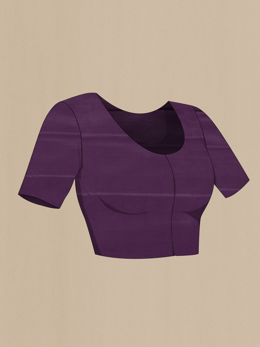 Close up image of the blouse of Purple Dual Tone Mysore Crepe Saree with Printed design on the body and Plain Border