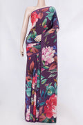 Purple Dual Tone Mysore Crepe Saree with Printed design on the body and Plain Border displayed on a mannequin