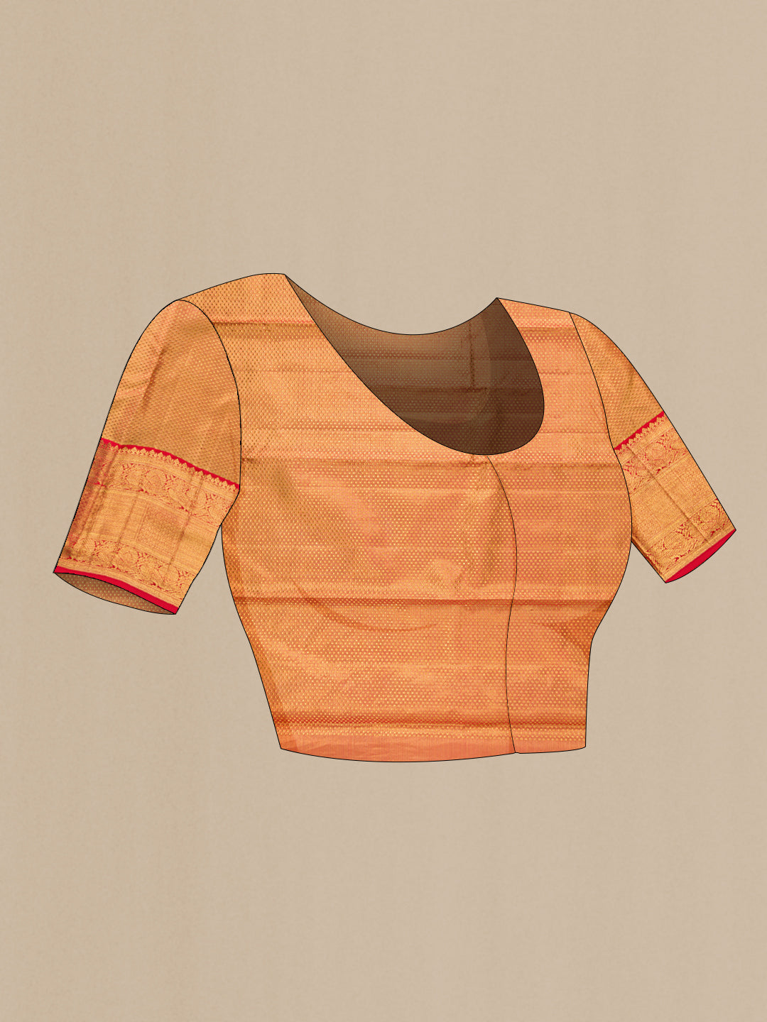 Close up image of the blouse of Gold Dual Tone Kanjivaram Tissue Silk Saree with Zari Brocade on the body and Zari Border. 