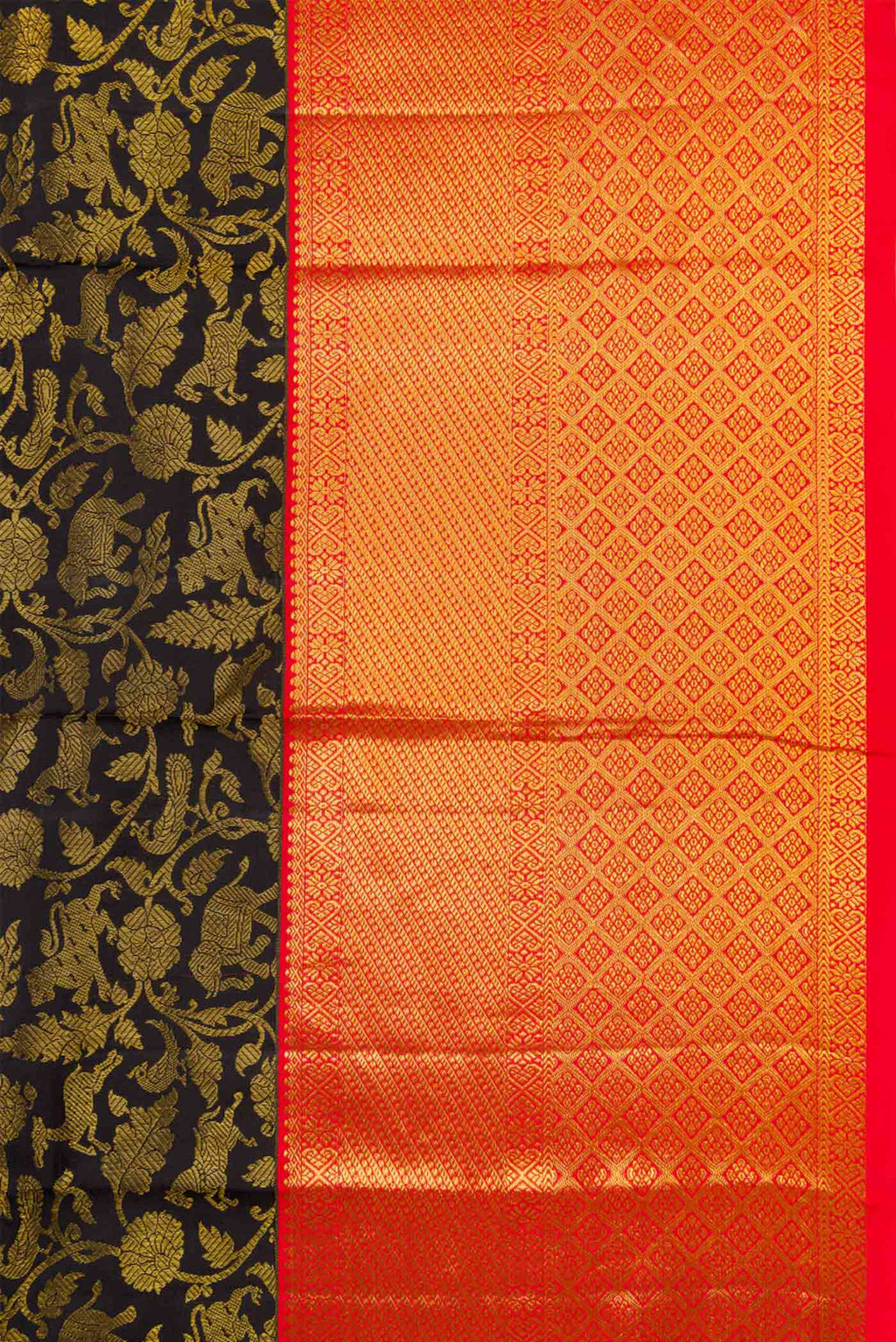 Border image of Black Dual Tone Kanjivaram Silk Saree with Zari Brocade on the body and Zari Border. 