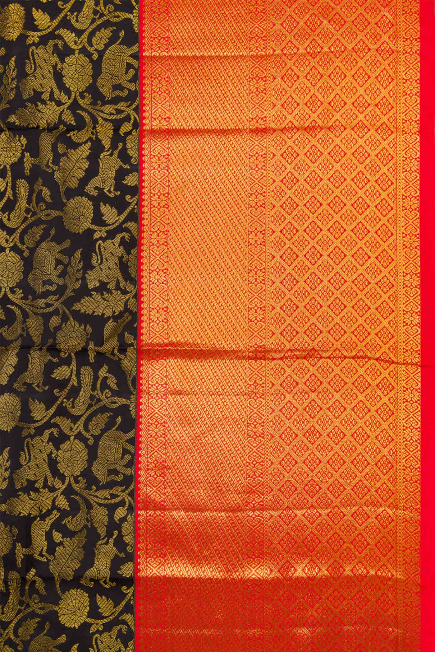 Border image of Black Dual Tone Kanjivaram Silk Saree with Zari Brocade on the body and Zari Border. 
