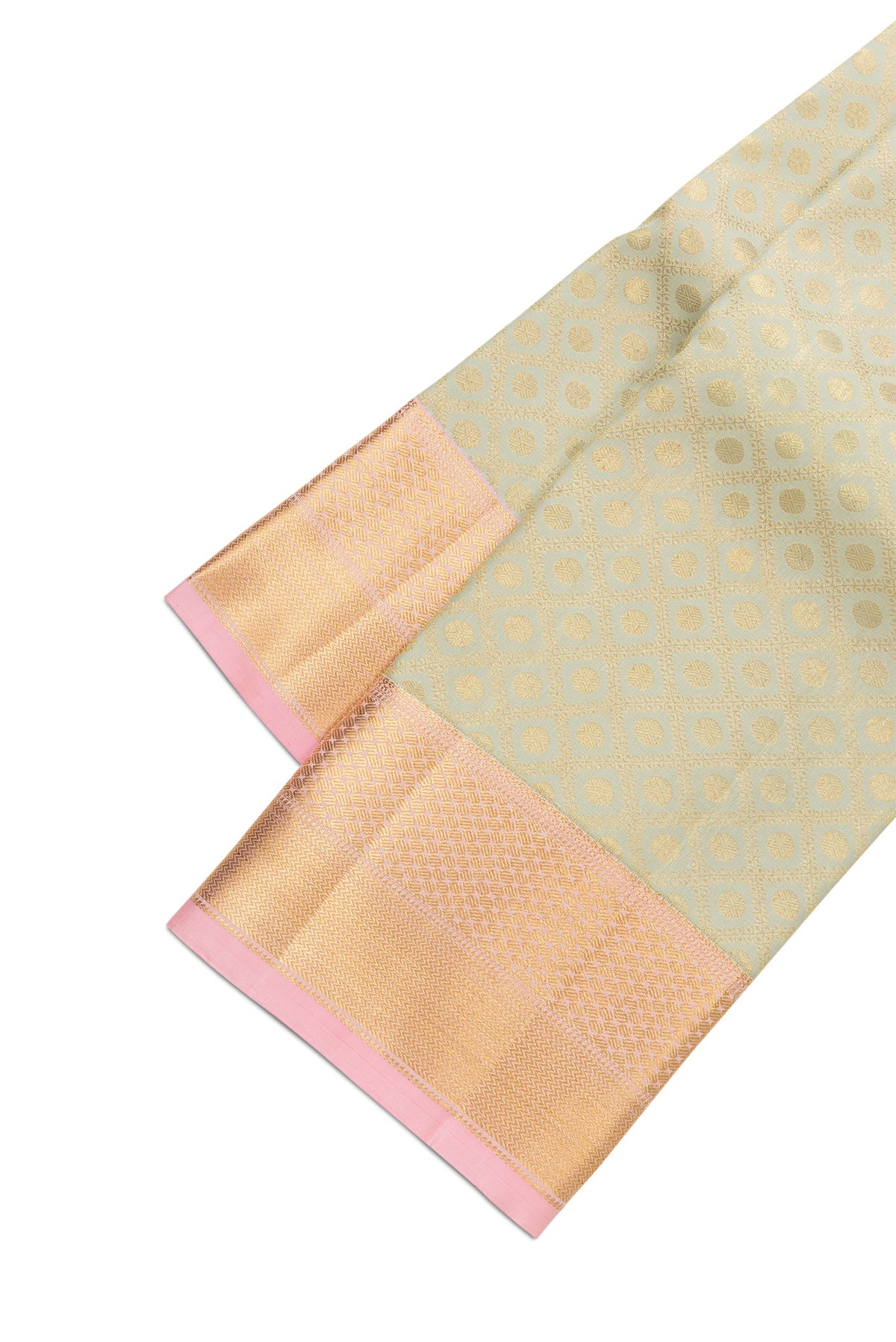 Pista Green Silk Dhoti With Angavastram (9X 5) Muzham with Zari Brocade on the body and Zari Border