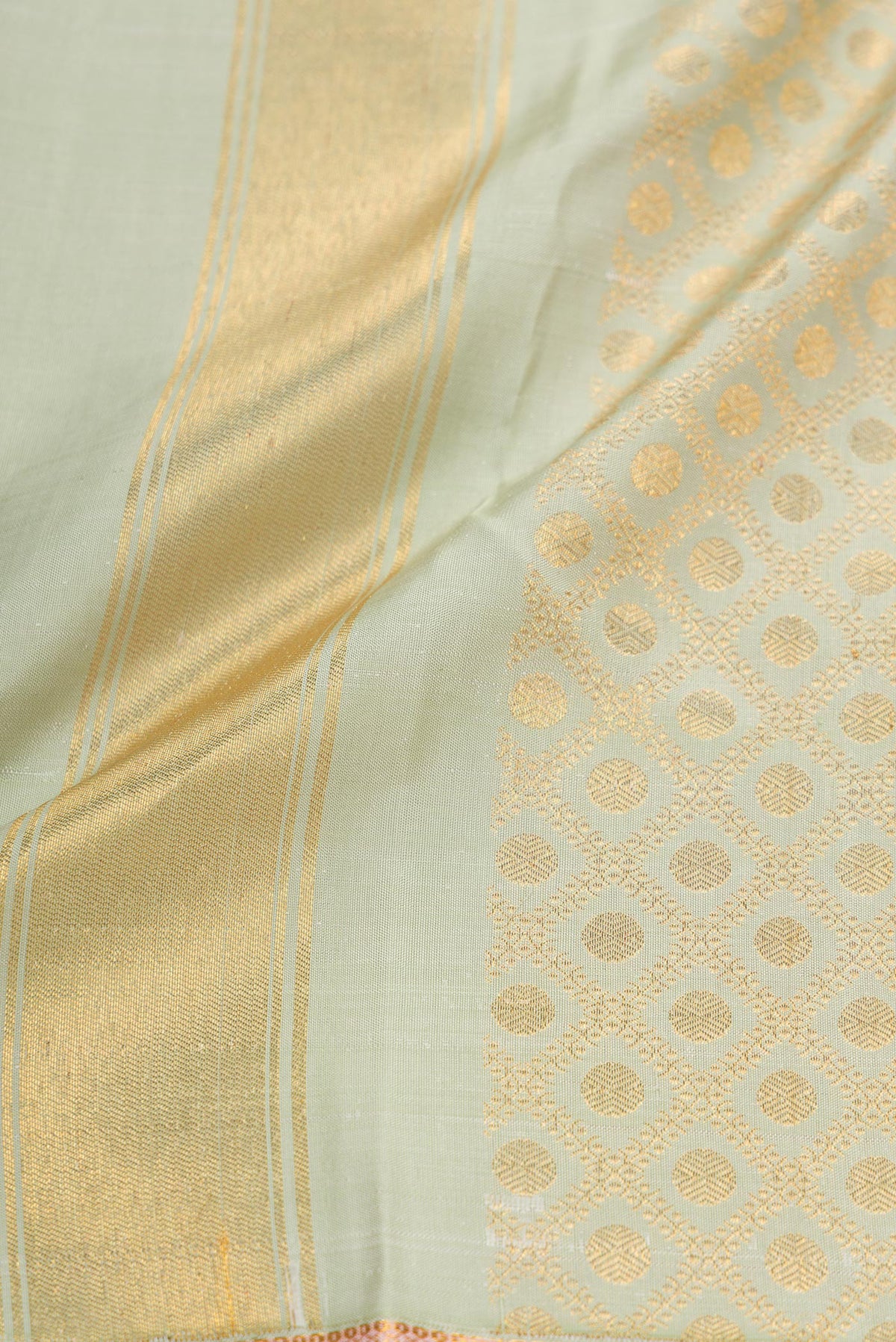 Pista Green Silk Dhoti With Angavastram (9X 5) Muzham with Zari Brocade on the body and Zari Border