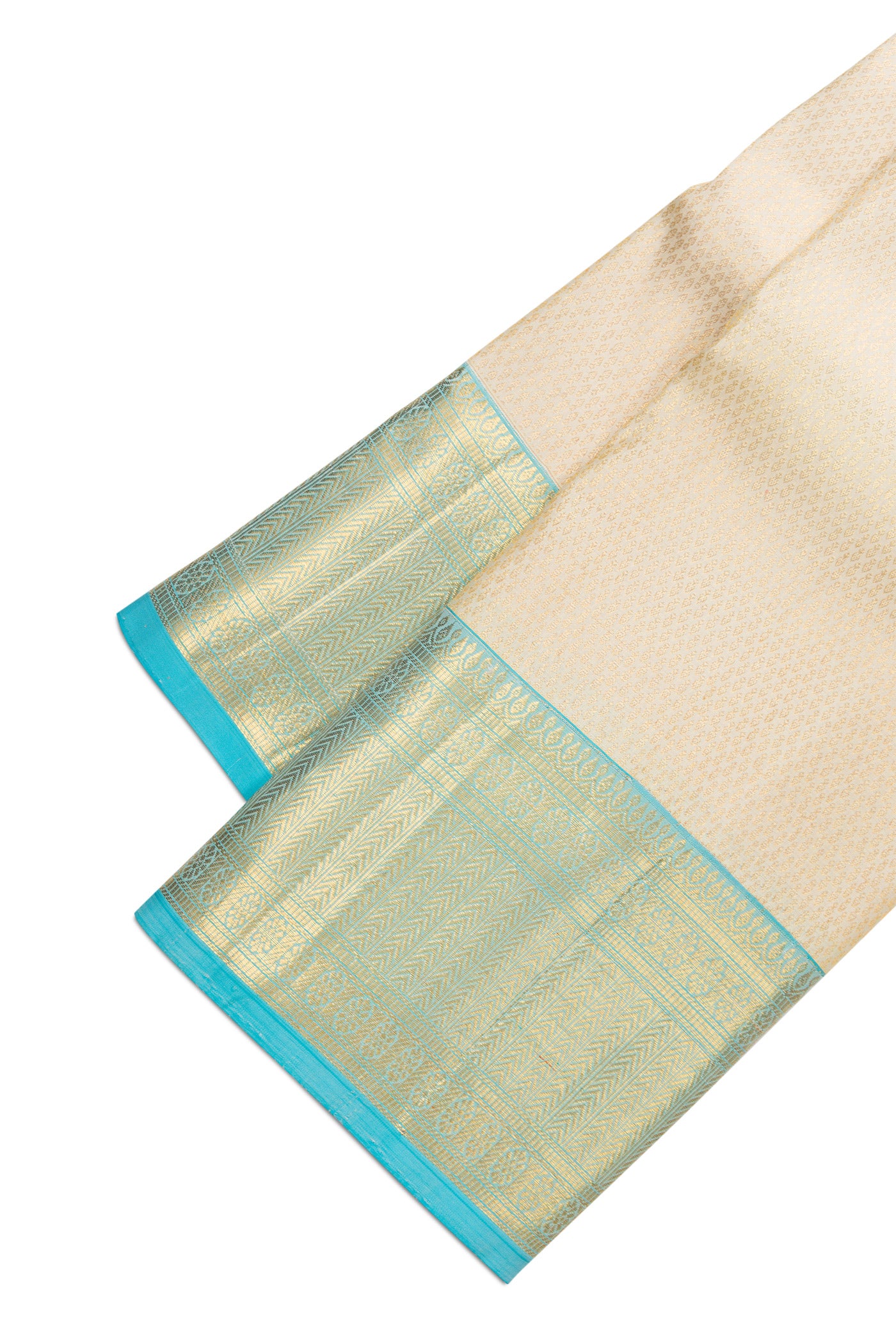Gold Silk Dhoti With Angavastram (8X4) Muzham with Zari Brocade on the body and Zari Border