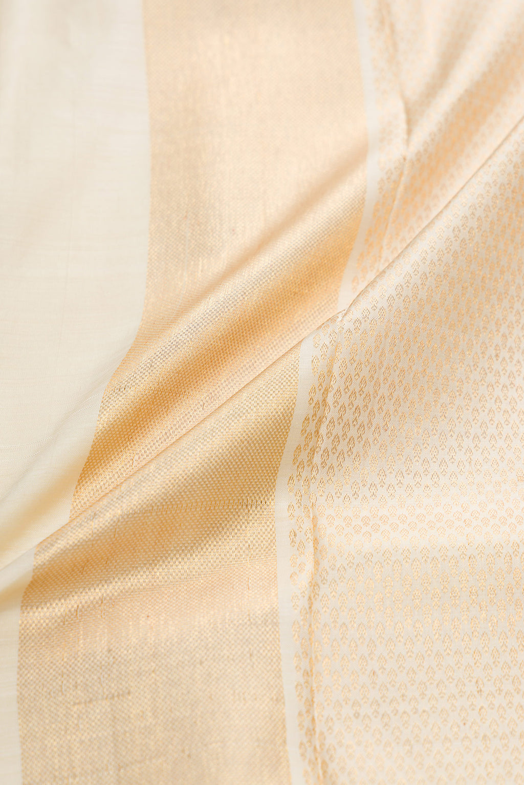 Gold Silk Dhoti With Angavastram (8X4) Muzham with Zari Brocade on the body and Zari Border