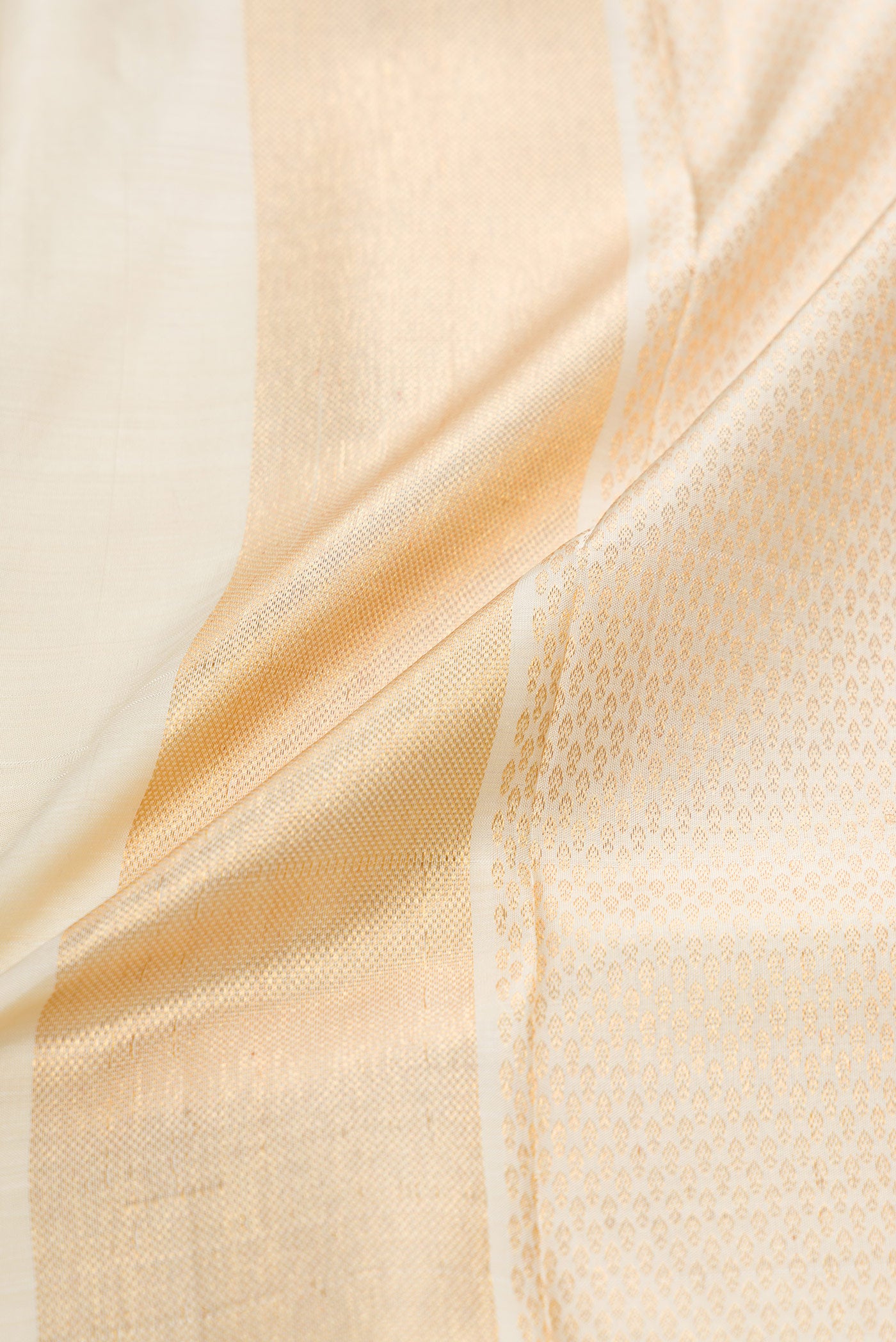 Gold Silk Dhoti With Angavastram (8X4) Muzham with Zari Brocade on the body and Zari Border