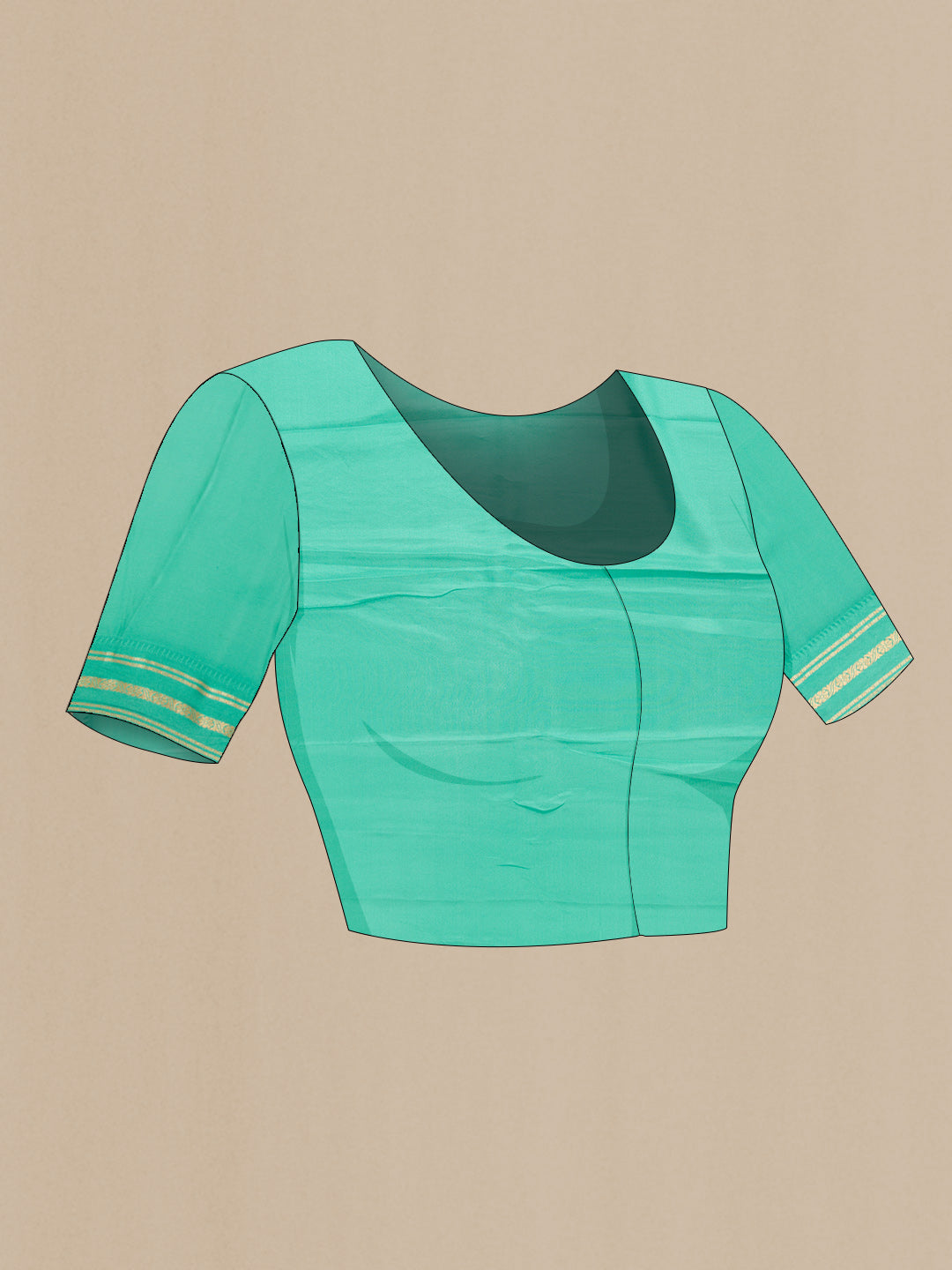 Close up image of the blouse of Sea Green Dual Tone Banarasi Georgette Saree with Zari Brocade on the body and Zari Border. 