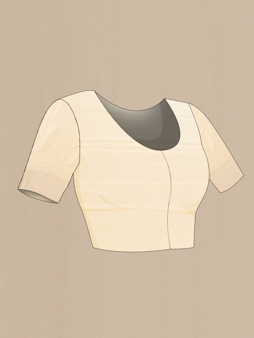 Close up image of the blouse of Beige Dual Tone Banarasi Georgette Saree with Jacquard With Zari Butta on the body and Zari Border. 