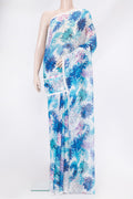 White Mysore Chiffon Saree with Printed design on the body and Plain Border.  displayed on a mannequin