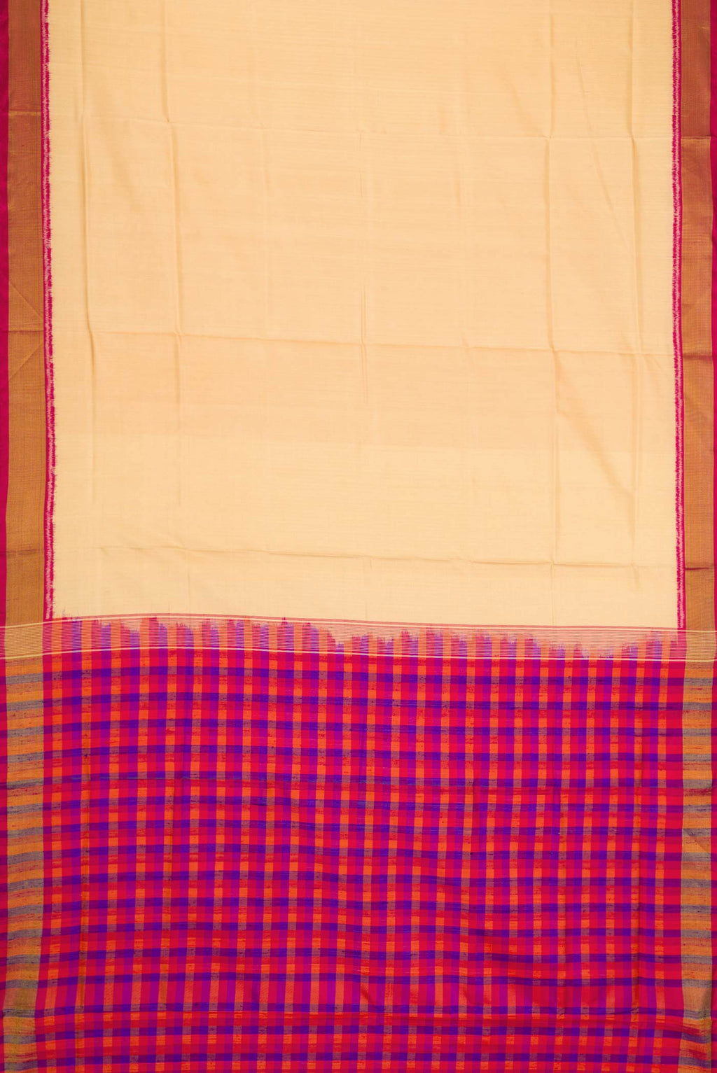 Flat view of Sandal Dual Tone Rajkot Patola Silk Saree with Plain Body and Zari Border