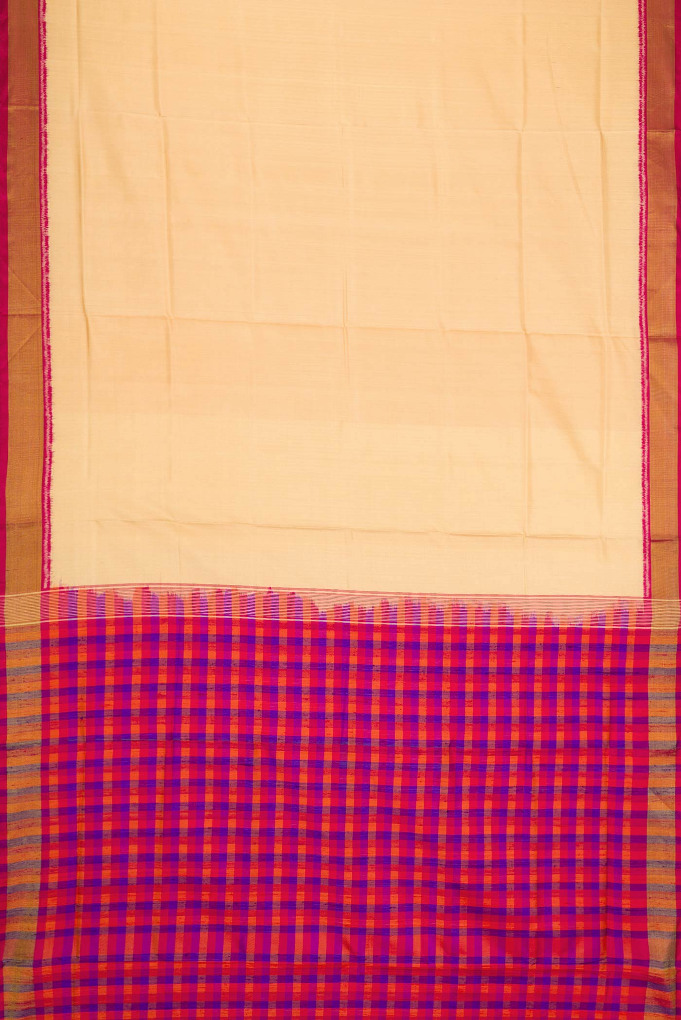 Flat view of Sandal Dual Tone Rajkot Patola Silk Saree with Plain Body and Zari Border