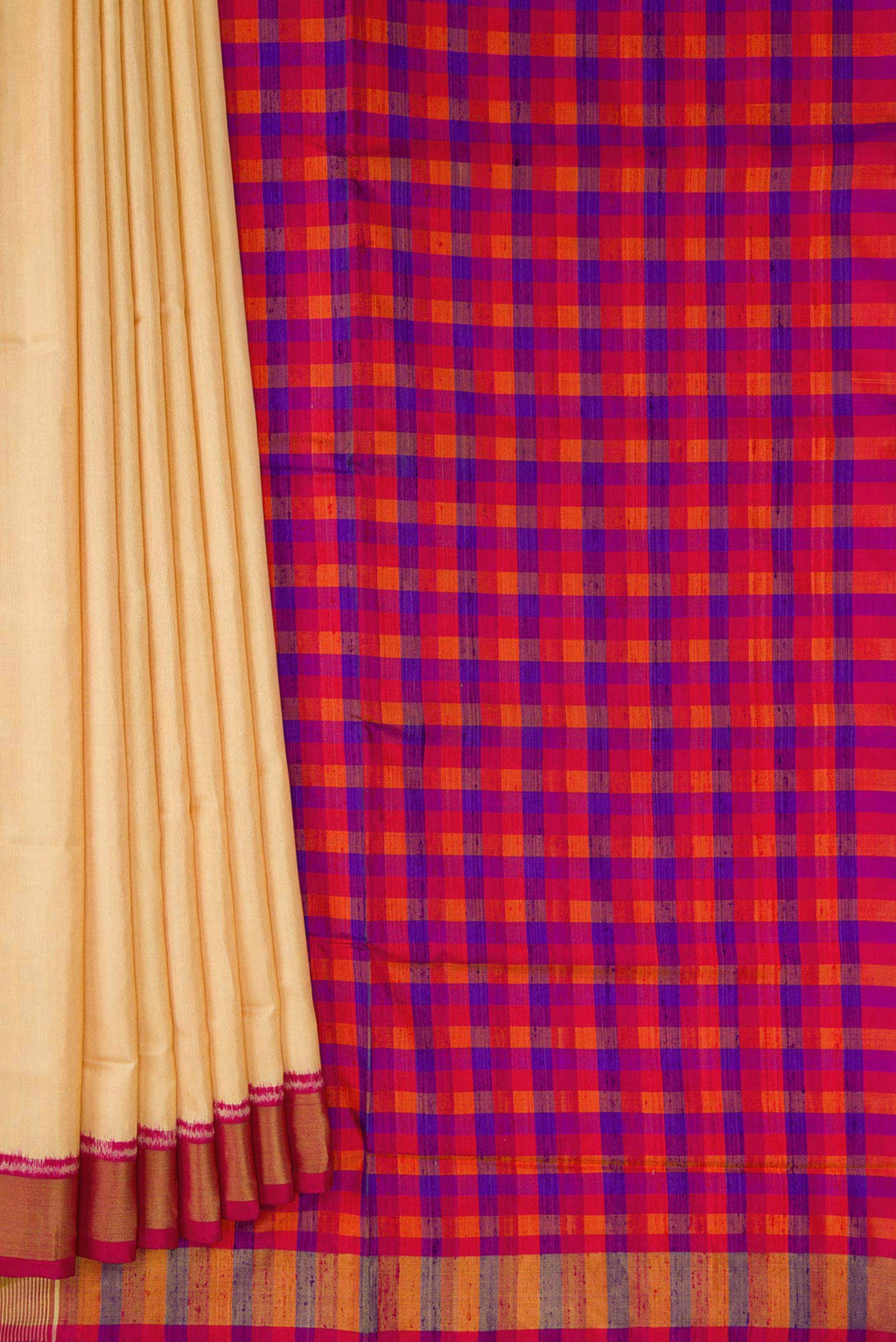 Pleats and pallu of Sandal Dual Tone Rajkot Patola Silk Saree with Plain Body and Zari Border