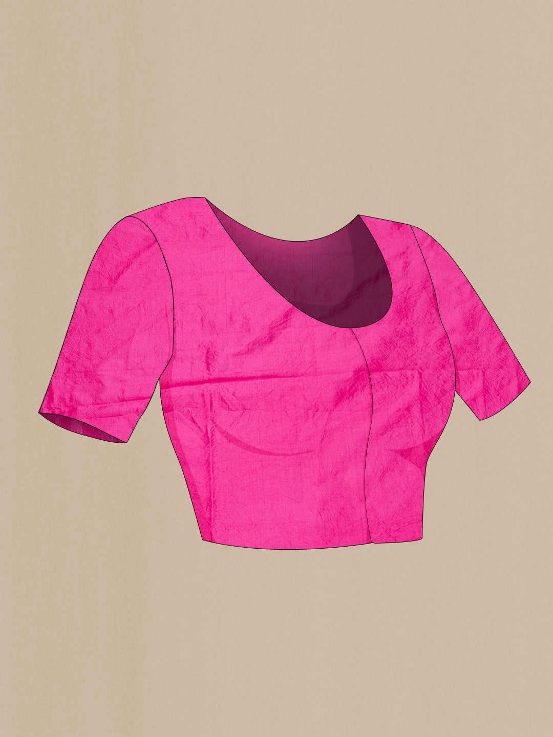Close up image of the blouse of Pink Dual Tone Tussar Saree with Printed design on the body and Printed Border. 