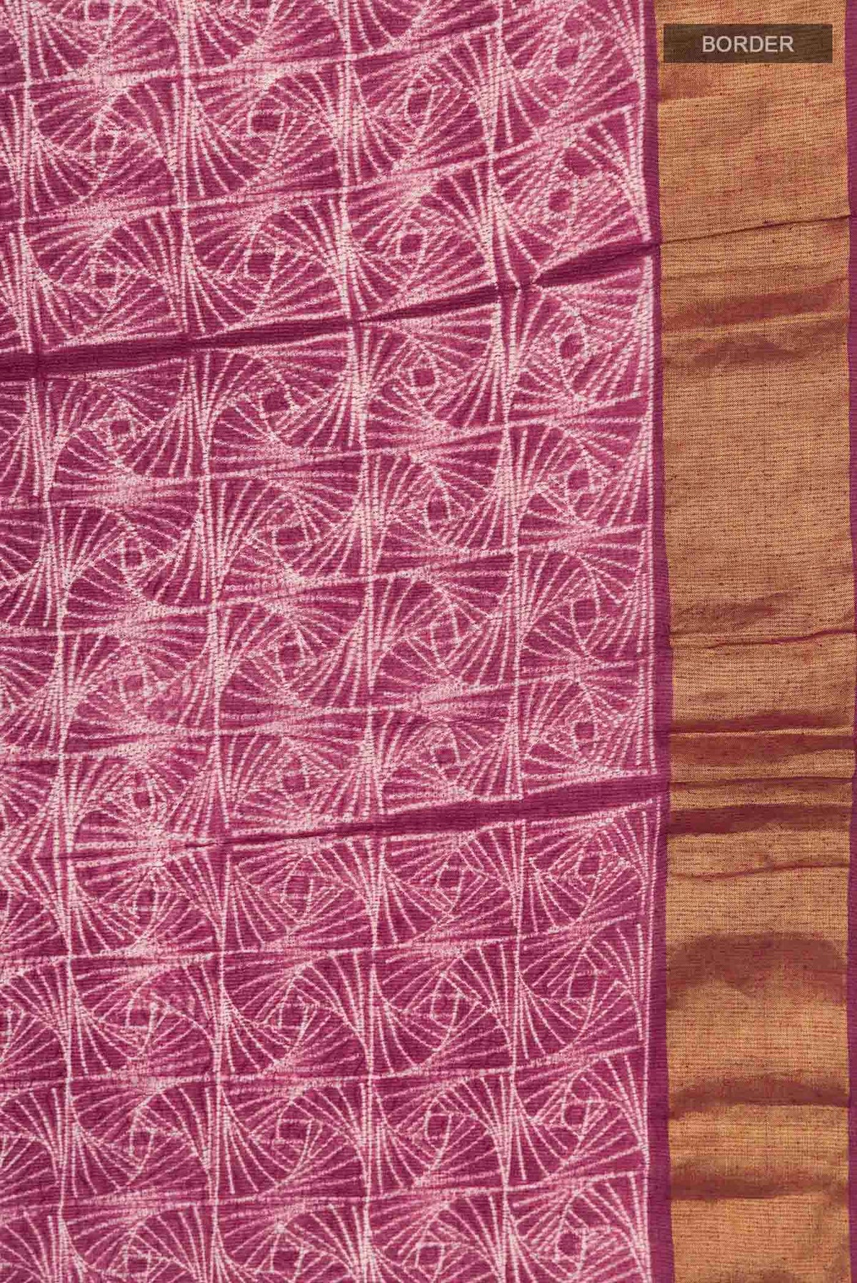 Border image of Mauve Tussar Silk Saree with Printed design on the body and Zari Border