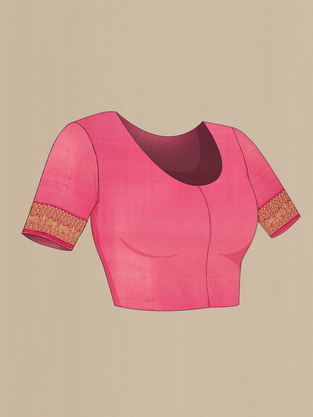 Close up image of the blouse of Navy Blue Dual Tone Mysore Georgette Saree with Zari Butta on the body and Zari Border. 