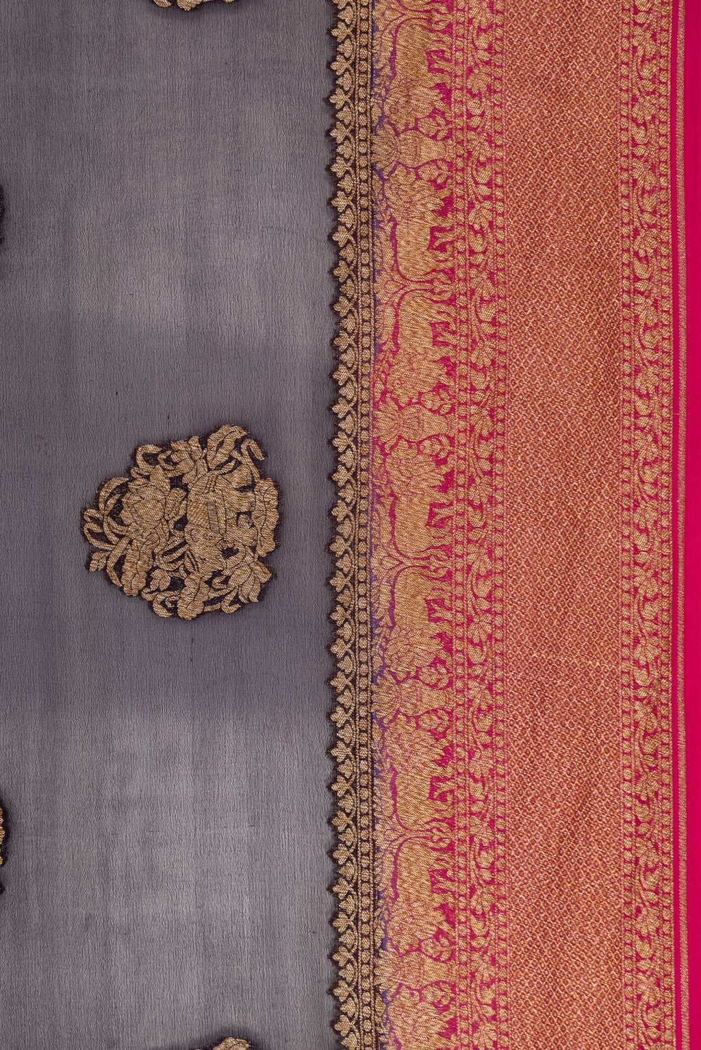 Border image of Navy Blue Dual Tone Mysore Georgette Saree with Zari Butta on the body and Zari Border. 