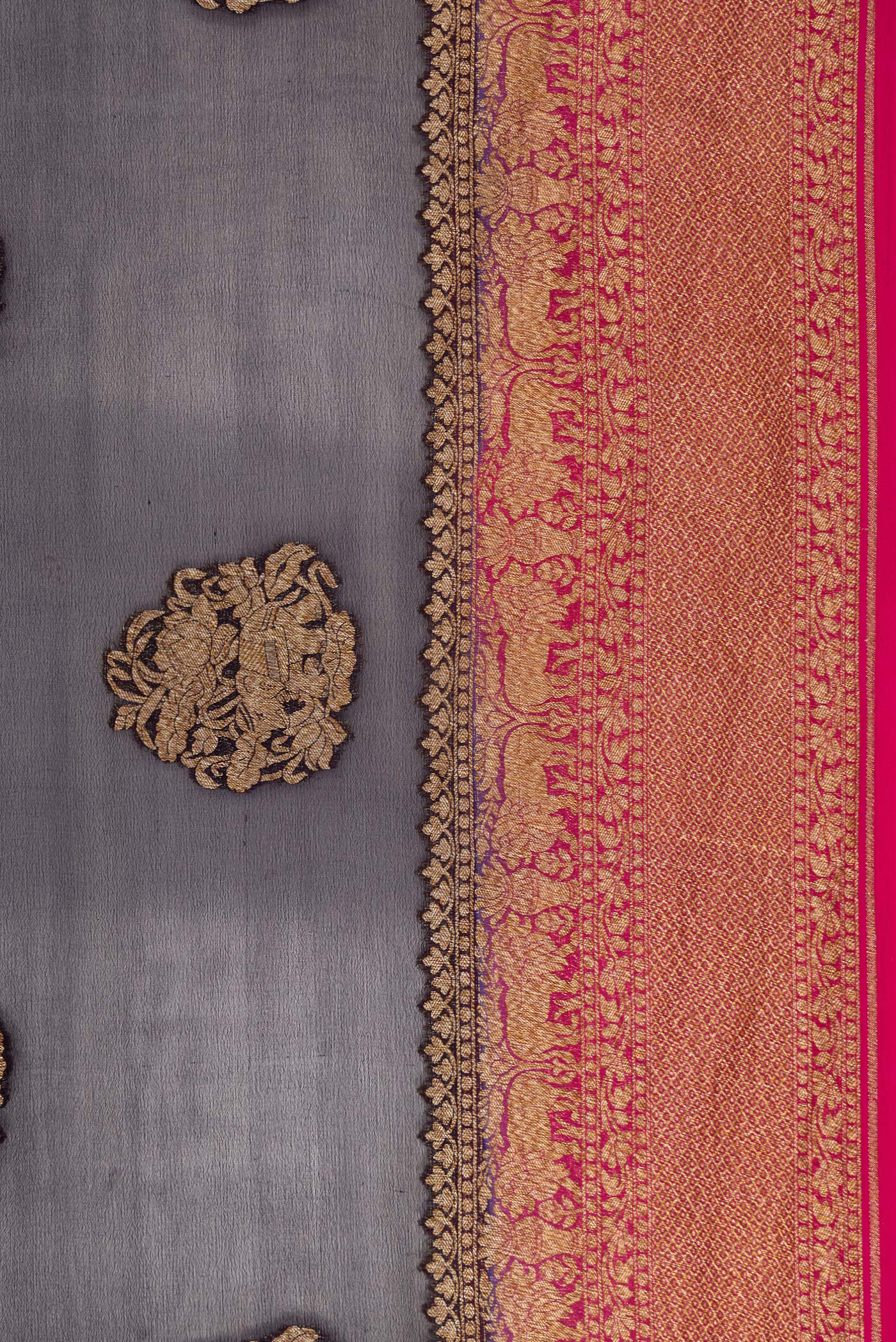 Border image of Navy Blue Dual Tone Mysore Georgette Saree with Zari Butta on the body and Zari Border. 