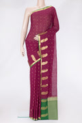 Magenta Dual Tone Mysore Georgette Saree with Zari Butta on the body and Fancy Border.  displayed on a mannequin