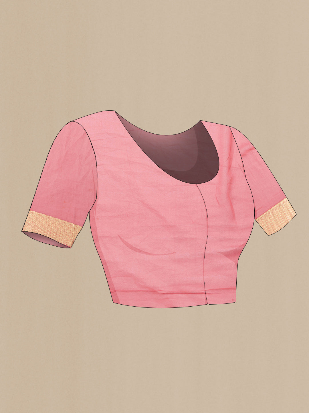 Close up image of the blouse of Pink Dual Tone Mysore Georgette Saree with Zari Butta on the body and Zari Border. 
