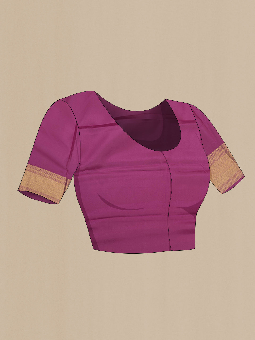 Close up image of the blouse of Purple Dual Tone Mysore Crepe Saree with Zari Brocade on the body and Zari Border. 