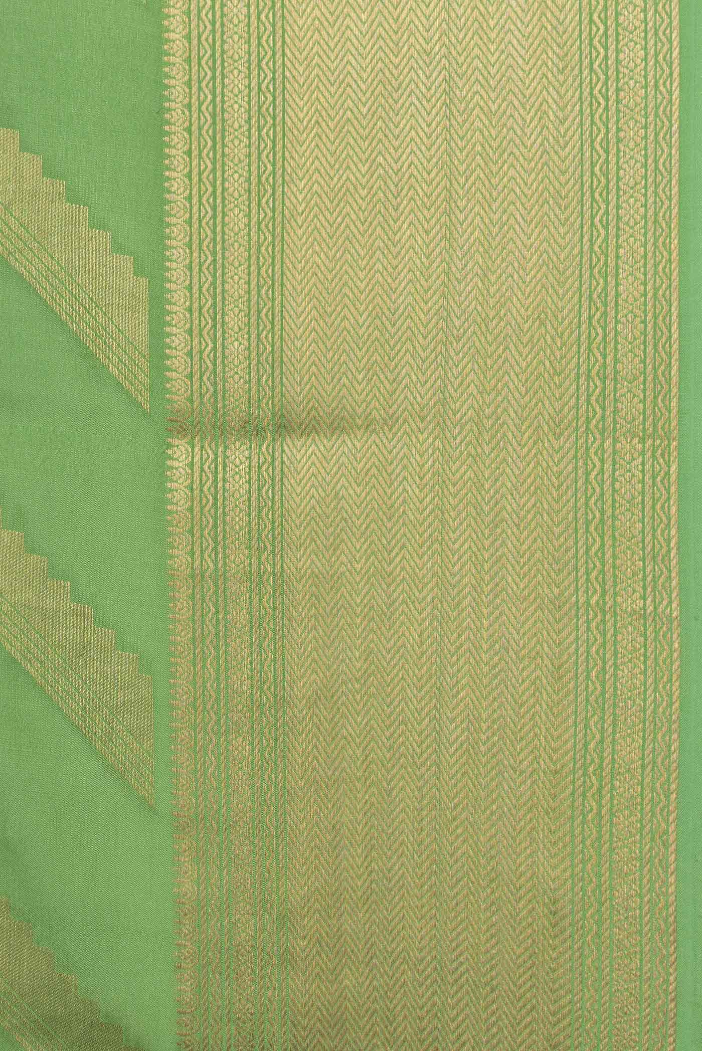 Border image of Green Mysore Crepe Saree with Stripes on the body and Zari Border