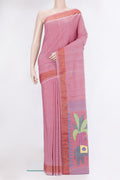 Pink Uppada Cotton Saree with Zari Butta on the body and Zari Border.  displayed on a mannequin